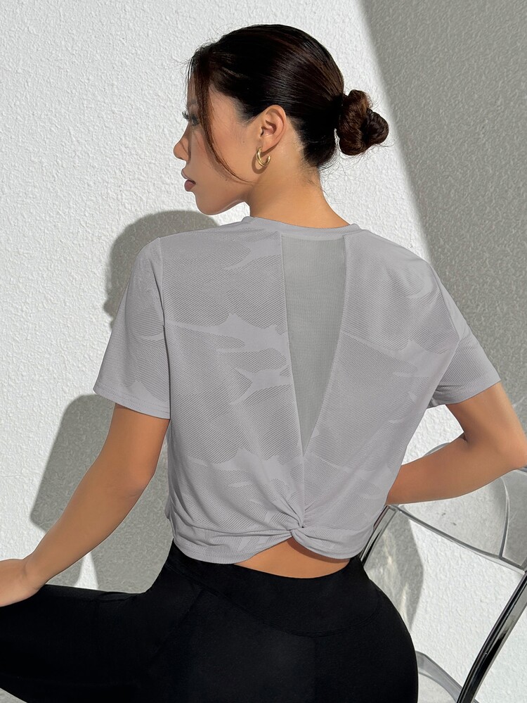 Eassivo Eassivo Casual Versatile Gray Mesh Splice Comfortable Sports T-Shirt - Grey - View 6