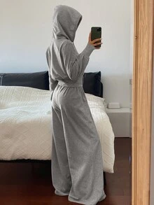 DAZY Women's Solid Color Zip-Up Drawstring Hooded Sweatshirt And Sweatpants Casual Daily 2 Pieces Set Fall - Grey - View 4