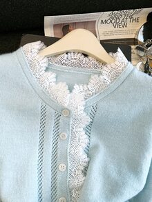 GlowEve Cardigan Wanita Kasual Serbaguna untuk Pemakaian Sehari-hari dengan Hiasan Renda - Baby Blue - View 3