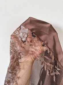 SilkySpell Plus Size Women Faux Silk Lace Patchwork Backless Slip Dress - Brown - View 3
