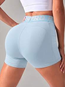 Dewbera Dewbera Women's Letter Print Pocket Casual Daily Travel Sports Shorts - Blue - View 2