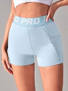Dewbera Dewbera Women's Letter Print Pocket Casual Daily Travel Sports Shorts - Blue - View 3
