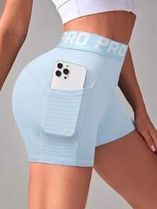 Dewbera Dewbera Women's Letter Print Pocket Casual Daily Travel Sports Shorts - Blue - View 1
