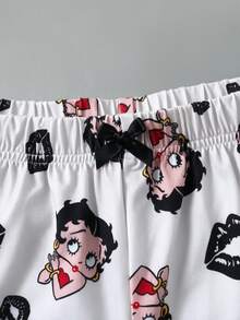 Betty Boop x SHEIN Women's Camisole And Shorts Pajama Set - Black and White - View 5