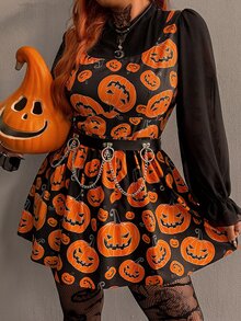 Whyspr Halloween Cottage Punk Goth Halloween Gothic 2 In 1 Long Sleeve Doll Short Dress - Orange - View 6