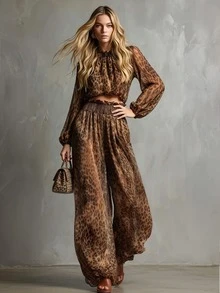 SHEIN Holidaya Women Two-Piece Outfits Night Out Date Night Brown Autumn - Apricot - View 1