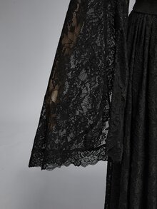 ROMWE Dark Gothic Plus Size Women's Long Dress Lace Hollow-Out Cold Shoulder Design Halloween Party Evening Gown - Black - View 3