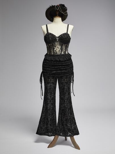 Damen-Mesh-Hose in großen Größen mit dunklem Gothic-Muster, elastischem Bund und Kordelzug