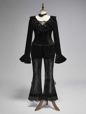 Goth Plus Size Women's Sexy Lace Mesh Sheer Tie-Up Flare Pants