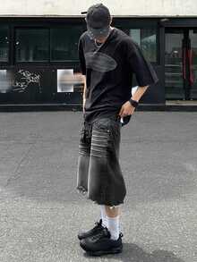 DAZY Men's Black Washed Distressed Denim Shorts, Summer - Black - View 7