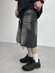 DAZY Men's Black Washed Distressed Denim Shorts, Summer - Black - View 2