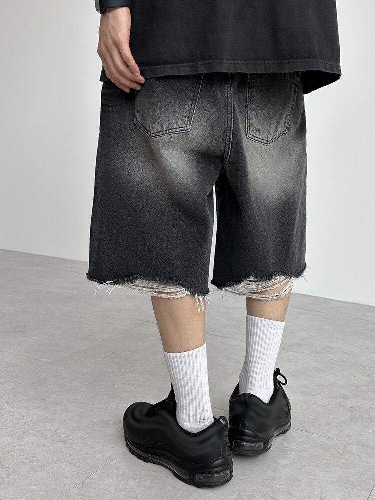 DAZY Men's Black Washed Distressed Denim Shorts, Summer - Black - View 5
