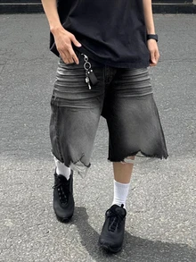 DAZY Men's Black Washed Distressed Denim Shorts, Summer - Black - View 4