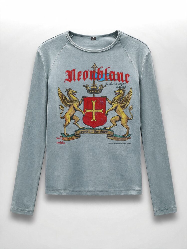 NEON BLANC Men's Crew Neck Letter Print Casual Everyday Long Sleeve T-Shirt - Grey - View 1