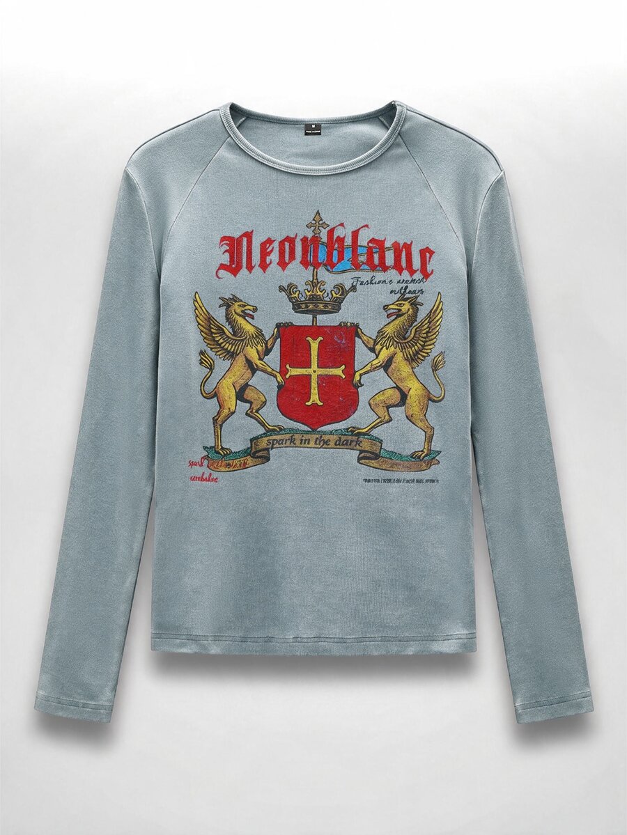 NEON BLANC Men's Crew Neck Letter Print Casual Everyday Long Sleeve T-Shirt Halloween Winter Party Autumn  - Grey - View 1