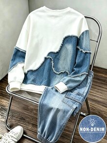 2pcs/Set Young Boy Fashionable Minimalist Comfortable Crew Neck Sweatshirt & Cargo Pants Outfit, Minimalist Cool English Letter All-Over Print Design, Suitable For Holiday Parties, Casual Gatherings, Comfortable And Relaxed, First Choice For Little Boys In Spring, Autumn And Winter, Fashionable Casual Wear, Streetwear, Outdoor Casual Outfit, Back To School Party - Multicolor - View 2