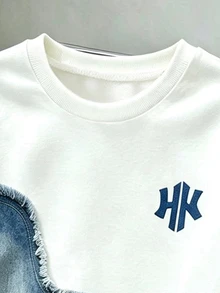 2pcs/Set Young Boy Fashionable Minimalist Comfortable Crew Neck Sweatshirt & Cargo Pants Outfit, Minimalist Cool English Letter All-Over Print Design, Suitable For Holiday Parties, Casual Gatherings, Comfortable And Relaxed, First Choice For Little Boys In Spring, Autumn And Winter, Fashionable Casual Wear, Streetwear, Outdoor Casual Outfit, Back To School Party - Multicolor - View 3