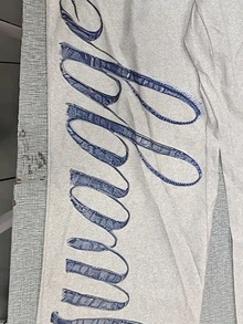 SHEIN 女款字母印花鬆緊腰休閒街頭風寬鬆長褲 健身房穿搭 灰色藍色 秋季 - 彩色 - 查看 4