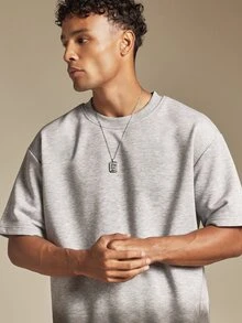 SUMWON Boxy Fit Crew Neck Short Sleeve T-Shirt With Washed Effect Drop Shoulder Casual Summer Essential Top - Grey - View 4