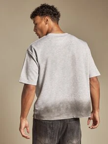 SUMWON Boxy Fit Crew Neck Short Sleeve T-Shirt With Washed Effect Drop Shoulder Casual Summer Essential Top - Grey - View 2