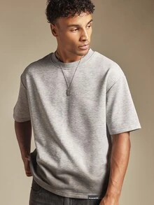 SUMWON Boxy Fit Crew Neck Short Sleeve T-Shirt With Washed Effect Drop Shoulder Casual Summer Essential Top - Grey - View 5