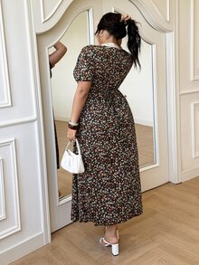 GalTyme Plus Size Summer Casual Lace Patchwork Ditsy Floral Dress - Multicolor - View 2