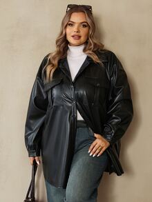 SHEIN CURVE+ Plus-Size Casual Denim Printed Shirt For Commuting Summer Outfits, Holiday Outfits, Beach Outfits, Winter - Black - View 6