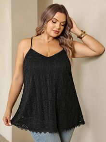 SHEIN CURVE+ Plus Size Women 22w Solid Color Casual Elegant Versatile Everyday Camisole Tank Top Date Night - Black - View 5