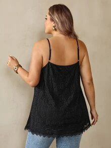 SHEIN CURVE+ Plus Size Women 22w Solid Color Casual Elegant Versatile Everyday Camisole Tank Top Date Night - Black - View 2
