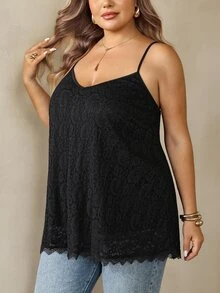 SHEIN CURVE+ Plus Size Women 22w Solid Color Casual Elegant Versatile Everyday Camisole Tank Top Date Night - Black - View 4