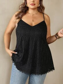 SHEIN CURVE+ Plus Size Women 22w Solid Color Casual Elegant Versatile Everyday Camisole Tank Top Date Night - Black - View 1