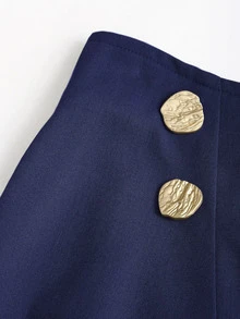 Sweetra Falda línea A elegante y cómoda para mujer, diseño drapeado con efecto estilizante, adecuada para primavera y otoño - Azul Marino - Ver 3