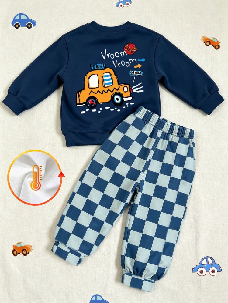 Baby Boys Casual Comfortable Versatile Minimalist Fashion Crew Neck Sweatshirt And Sports Pants Set, Autumn/Winter, Suitable For Daily Wear, Outdoor Activities, Gatherings, Holidays, Gifts - Multicolor - View 2
