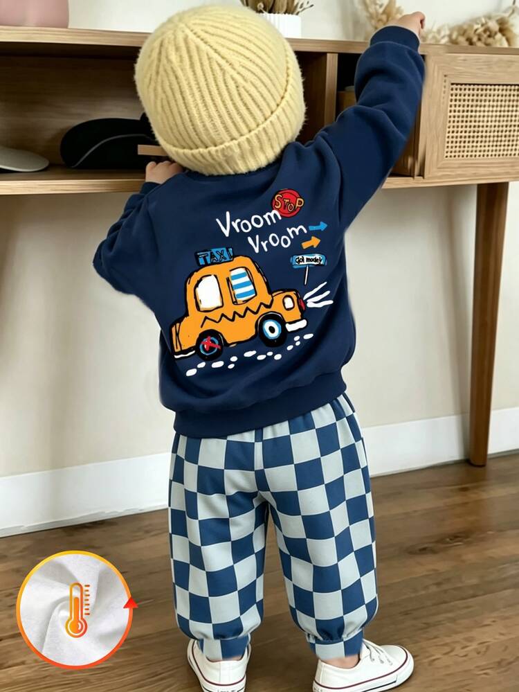 Baby Boys Casual Comfortable Versatile Minimalist Fashion Crew Neck Sweatshirt And Sports Pants Set, Autumn/Winter, Suitable For Daily Wear, Outdoor Activities, Gatherings, Holidays, Gifts - Multicolor - View 1
