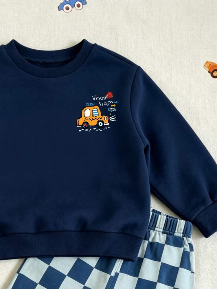 Baby Boys Casual Comfortable Versatile Minimalist Fashion Crew Neck Sweatshirt And Sports Pants Set, Autumn/Winter, Suitable For Daily Wear, Outdoor Activities, Gatherings, Holidays, Gifts - Multicolor - View 7