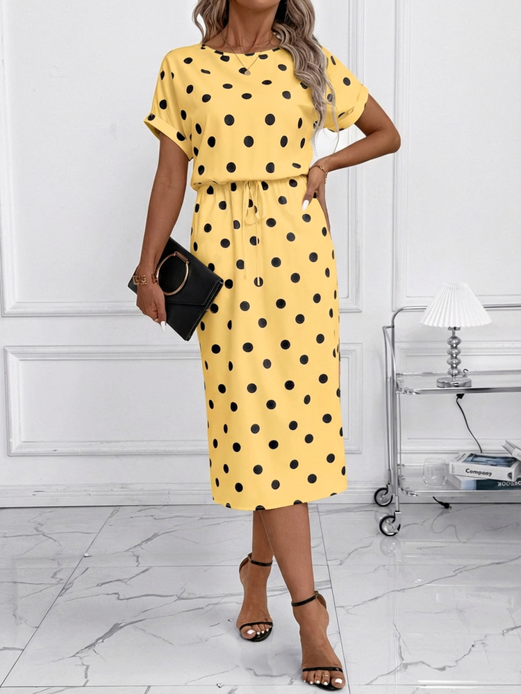 Editum Women's Autumn New Batwing Sleeve Polka Dot Dress, Black & White, Versatile For Daily Commute And Multiple Occasions,Summer Dresses For Women - Light Yellow - View 3