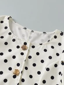 SHEIN Young Girls' Polka Dot Print Short Sleeve Top & Wide Leg Pants Set, Casual Comfy Two Pieces Outfit For Daily Wear - White - View 6