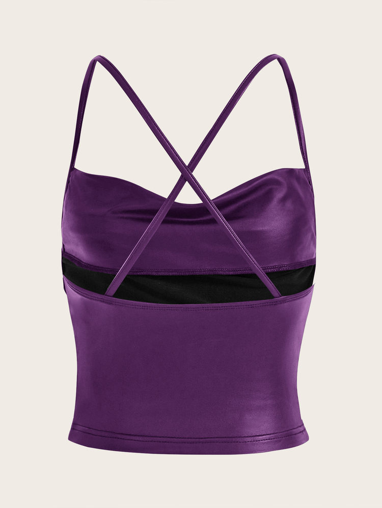 SHEIN ICON Draped Collar Ruched PU Leather Cami Top - Purple - View 5