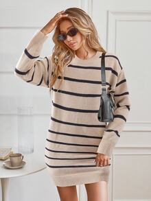 Louniche One Pcs Beige Pullover Sweater Dress For Women Brunch Travel Autumn Minimalist Casual - Apricot - View 5