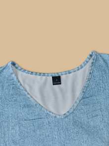 Resyla Women's V-Neck Short Sleeve Denim Top - Multicolor - View 3