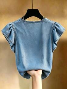 Resyla Women's V-Neck Short Sleeve Denim Top - Multicolor - View 2