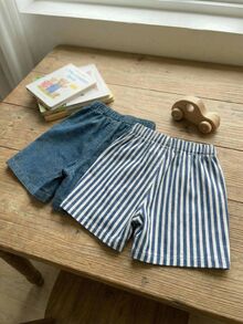 Cozy Pixies 2pcs/Set Baby Boy Cartoon Bear Drawstring Waist Casual Versatile Daily Wear Shorts - Multicolor - View 6