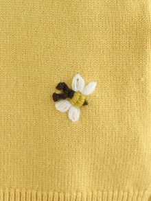 SHEIN Vintaside Kids 2件組女嬰毛衣套裝，圓領套頭毛衣搭配手工刺繡蜜蜂圖案，精湛工藝，精緻 + 針織寬腿褲，舒適柔軟，黃色蜜蜂甜美休閒優雅簡約風，適合秋冬旅行出遊派對戶外日常穿著 - 黃色 - 查看 5
