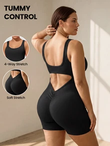 Rhythm Era Seamless High Elasticity Sports Fitness Jumpsuit, Fashionable Yoga Wear - Black - View 1