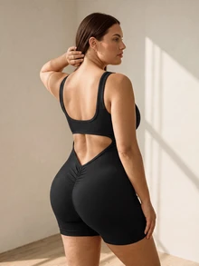 Rhythm Era Seamless High Elasticity Sports Fitness Jumpsuit, Fashionable Yoga Wear - Black - View 8