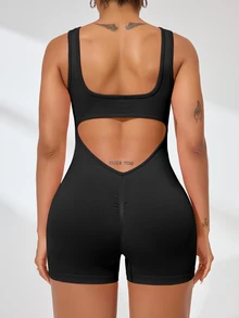 Rhythm Era Seamless High Elasticity Sports Fitness Jumpsuit, Fashionable Yoga Wear - Black - View 5