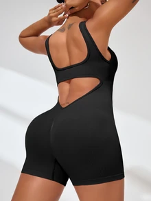 Rhythm Era Seamless High Elasticity Sports Fitness Jumpsuit, Fashionable Yoga Wear - Black - View 4