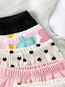 (5 Pcs) Young Girls Fall Winter Heart Cherry Floral Print Sweatpants Casual Fall Outfits - Multicolor - View 5