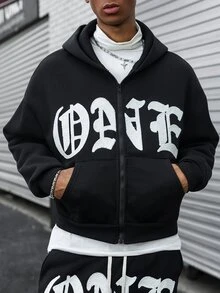 Major Grit Men's Letter Graphic Zip-Up Hoodie And Sweatpants Set - Black - View 4