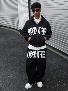 Major Grit Men's Letter Graphic Zip-Up Hoodie And Sweatpants Set - Black - View 1